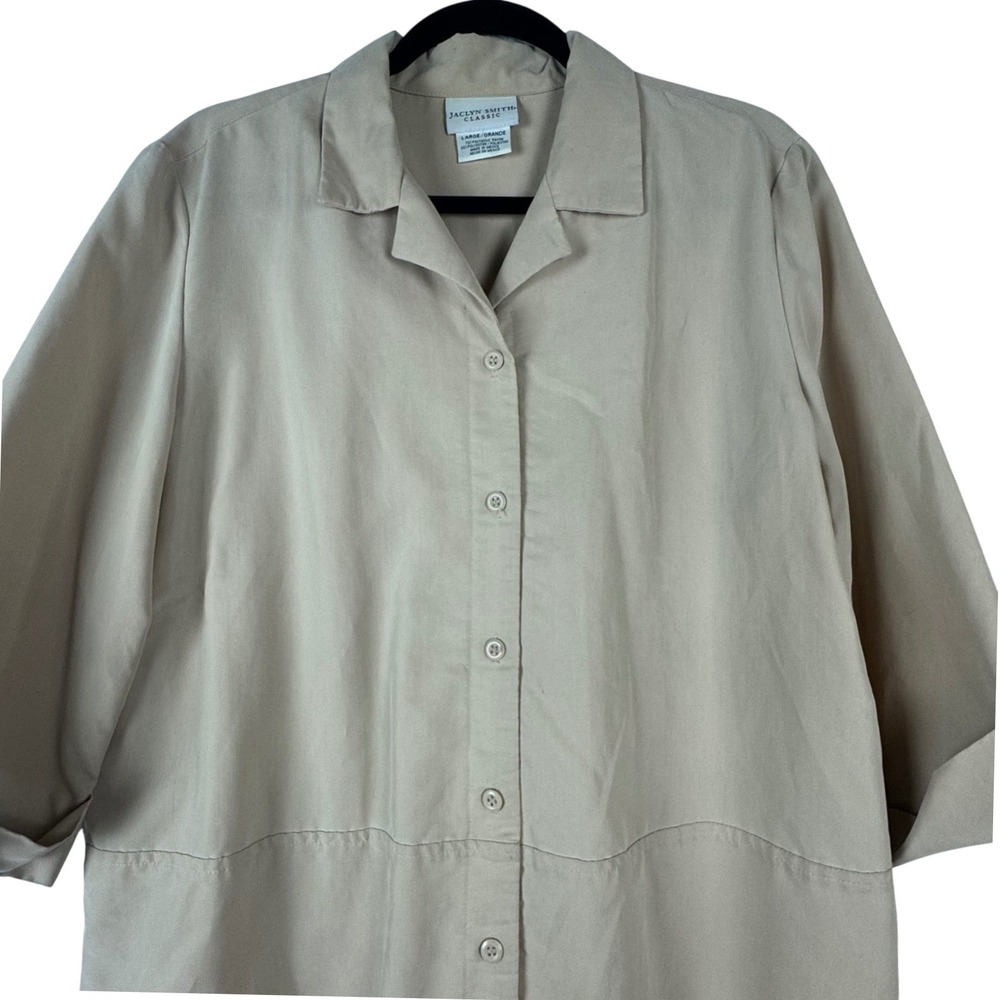 Jaclyn Smith Classic Womens Button Down Shirt 3/4 Sleeve Tan Large - Picture 1 of 10
